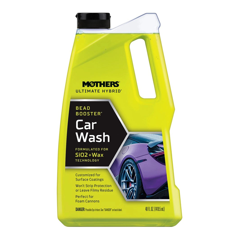 Yellow bottle of Mothers Ultimate Hybrid Car Wash on a white background