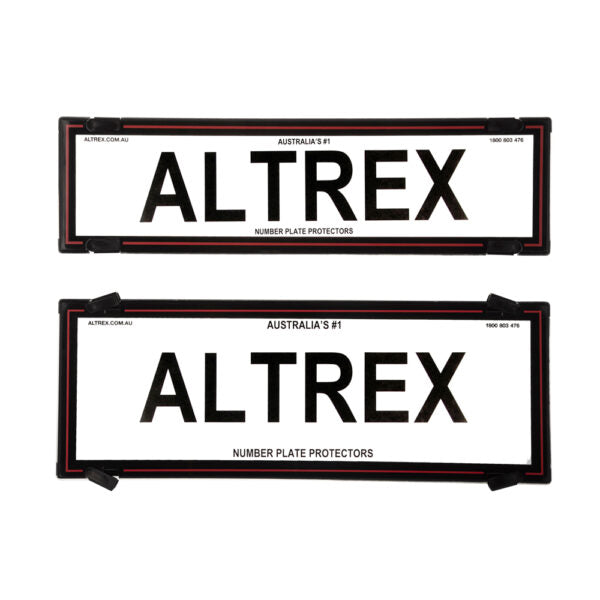 Altrex QLD, ACT, VIC, TAS, SA, WA & NT Slimline Combination Black Border with Red Insert Number Plate Protectors - without Lines - 6QSNLR