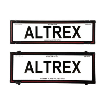 Altrex QLD, ACT, VIC, TAS, SA, WA & NT Slimline Combination Black Border with Red Insert Number Plate Protectors - without Lines - 6QSNLR