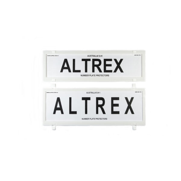 Altrex Number Plate Protectors - QLD, ACT, VIC, TAS, SA, WA & NT Slimline Combination White without Lines - 6QSNLW