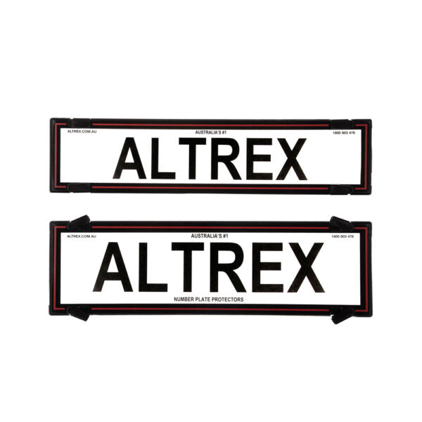 Altrex QLD, VIC, TAS, SA, WA & NT Dual Slimline Black Border w Red Insert Number Plate Protectors - without Lines - 6VSNLR
