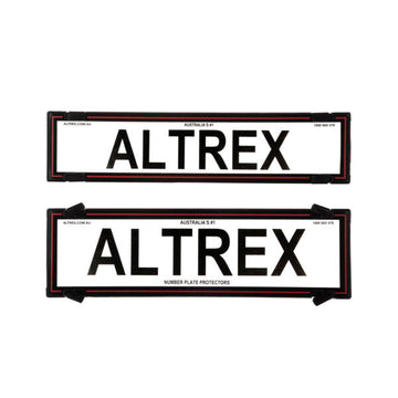 Altrex QLD, VIC, TAS, SA, WA & NT Dual Slimline Black Border w Red Insert Number Plate Protectors - without Lines - 6VSNLR