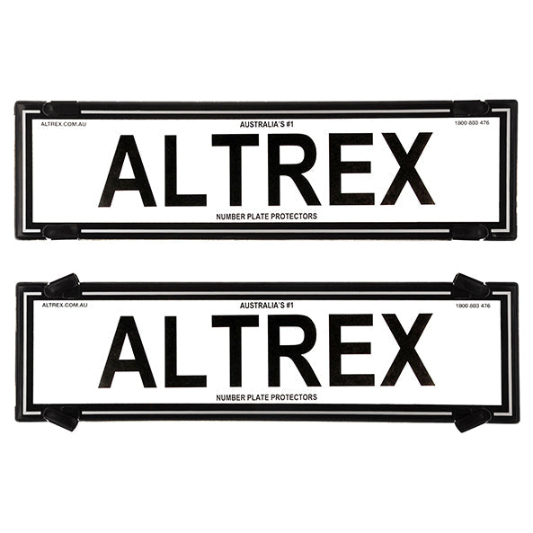 Altrex QLD, VIC, TAS, SA, WA & NT Black Border w Silver Insert Dual Slimline Number Plate Protectors - without Lines - 6VSNLS