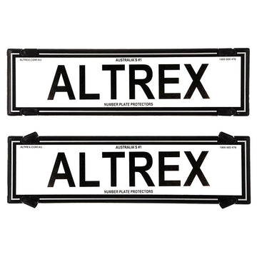 Altrex QLD, VIC, TAS, SA, WA & NT Black Border w Silver Insert Dual Slimline Number Plate Protectors - without Lines - 6VSNLS