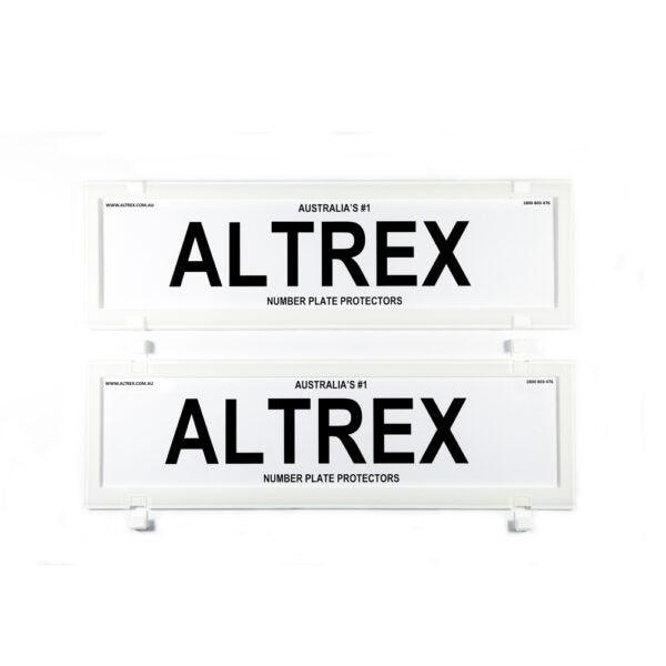 Altrex QLD, VIC, TAS, SA, WA & NT Dual Slimline White Number Plate Protectors - without Lines - 6VSNLW