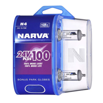Narva 48874BL2 H4 24V 75/70W Plus 100 Long Life Headlight Globes, Twin Pack