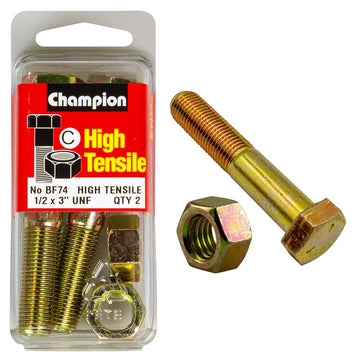 Champion Pack of 2 1/2" x 3" UNF High Tensile Grade 5, Zinc Plated Hex Bolts and Nuts - BF74