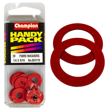 Champion Pack of 20 1/4 x 9/16" x 1/32" Flat Red Fibre Washers - BH110"