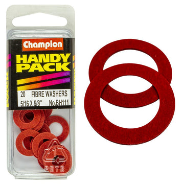 Champion Pack of 20 5/16 x 5/8" x 1/32" Flat Red Fibre Washers - BH111"