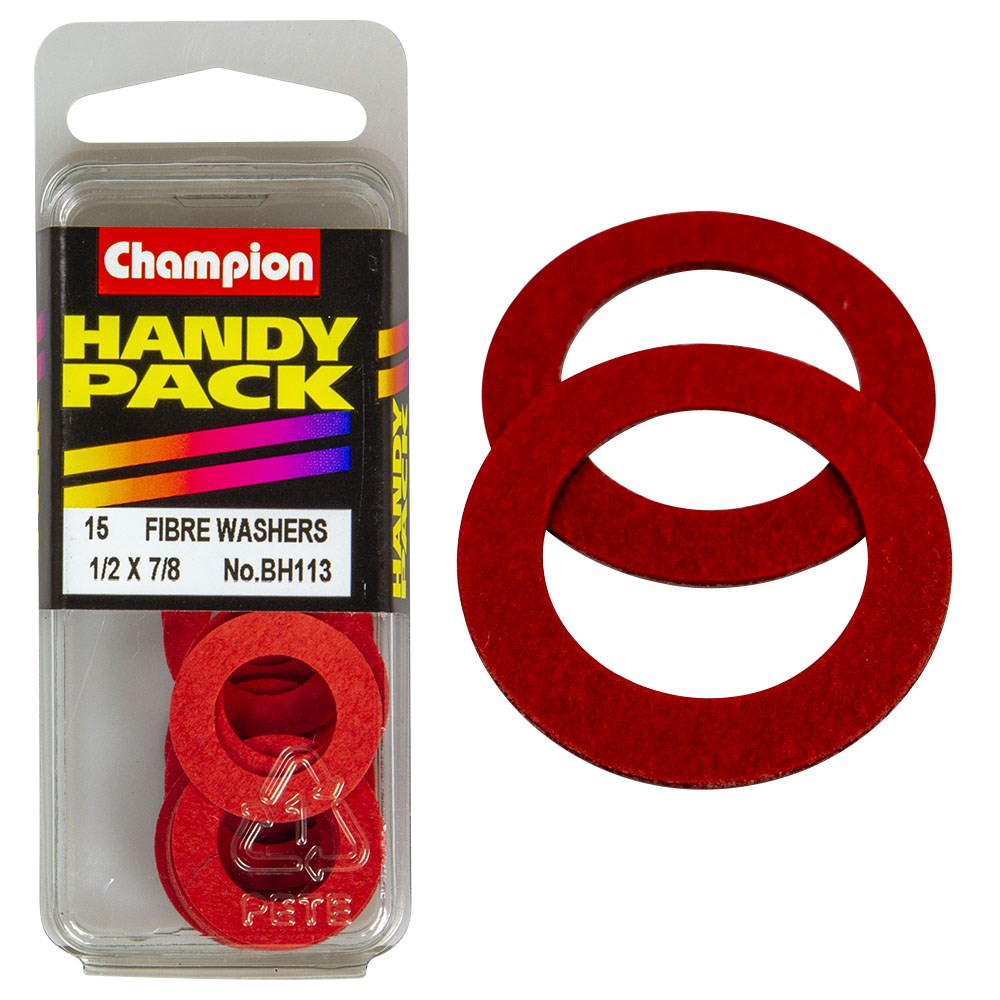 Champion Pack of 15 1/2 x 7/8" x 1/32" Flat Red Fibre Washers - BH113"