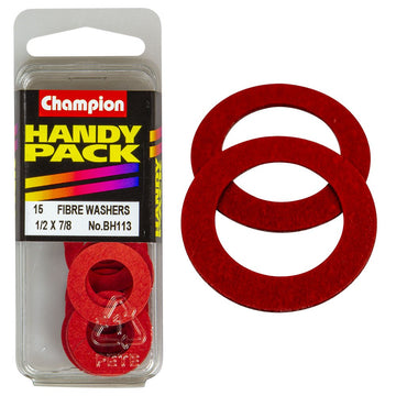 Champion Pack of 15 1/2 x 7/8" x 1/32" Flat Red Fibre Washers - BH113"