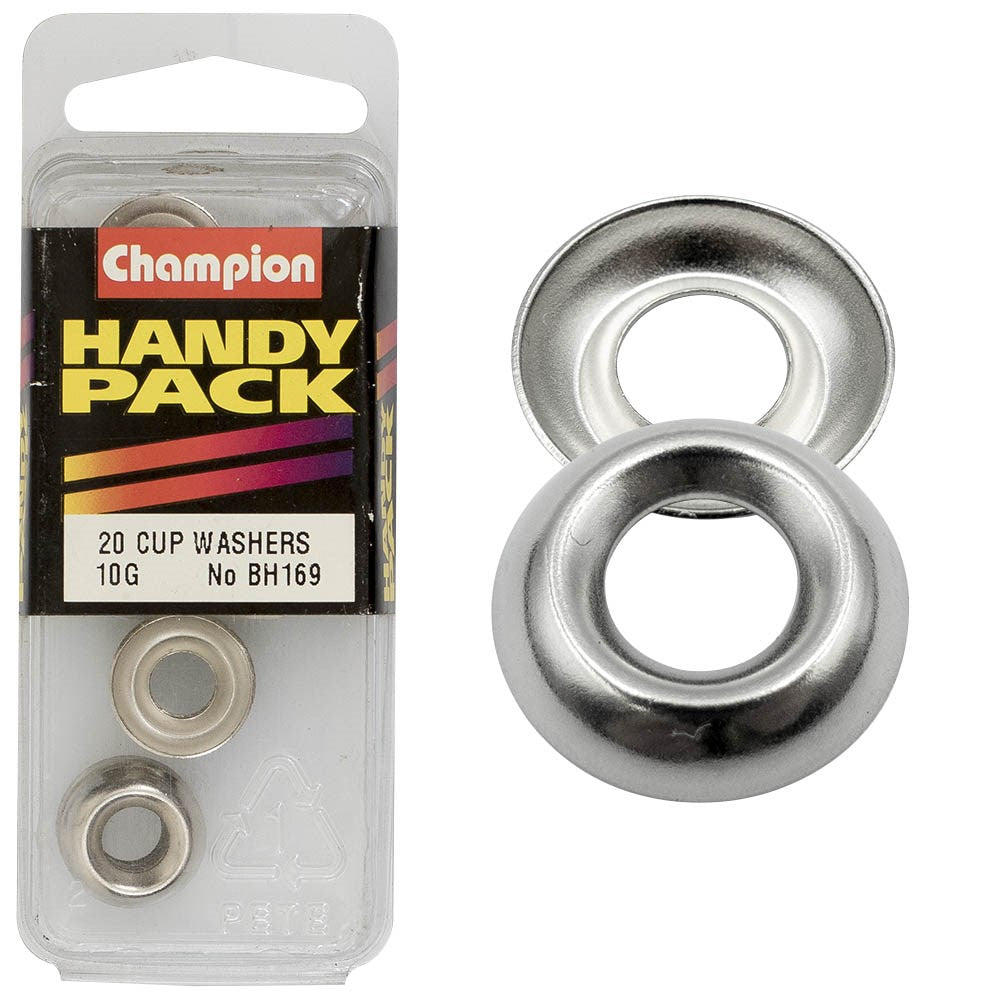 Champion Pack of 20 Nickel Plated Steel, Cup Type Washers to Suit 10G/4.8mm Thick Fasteners - BH169