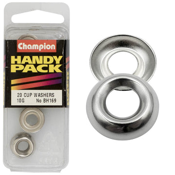Champion Pack of 20 Nickel Plated Steel, Cup Type Washers to Suit 10G/4.8mm Thick Fasteners - BH169