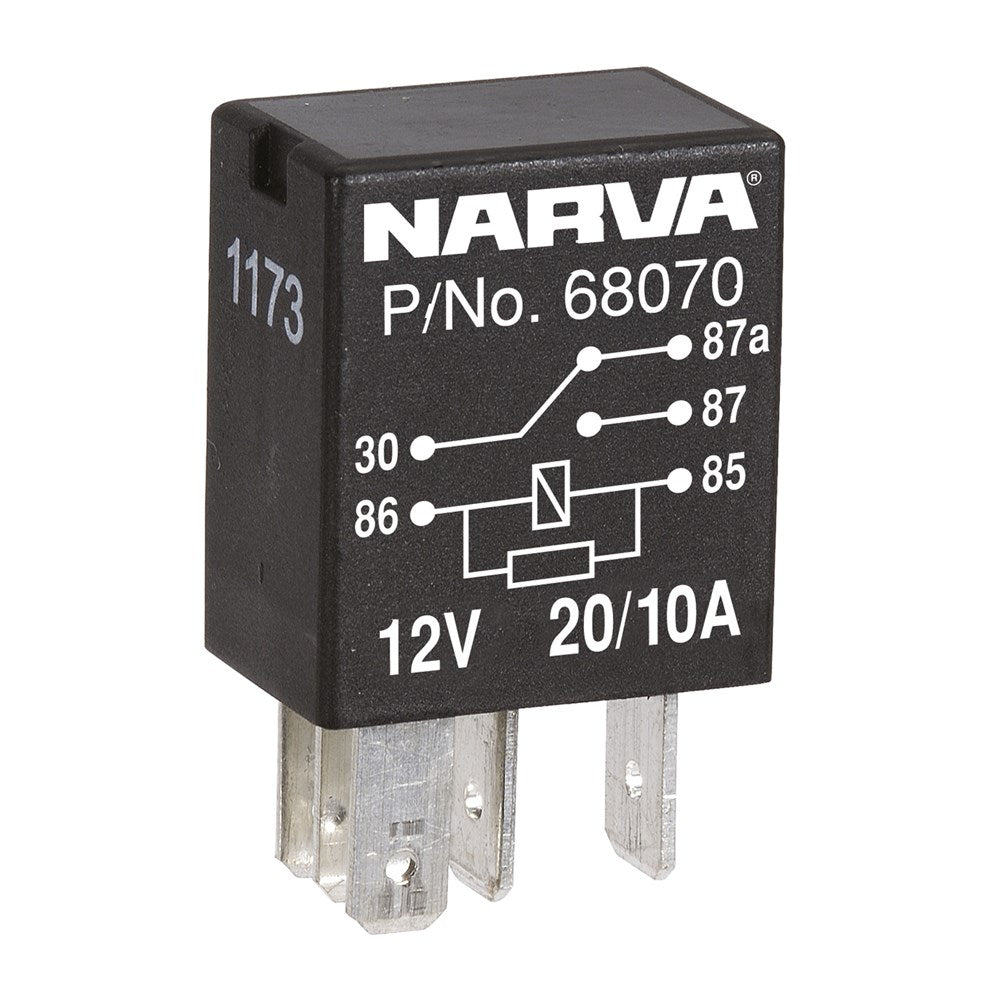 Narva 68070BL 12V 20A/10A Change-Over 5 Pin Relay with Resistor
