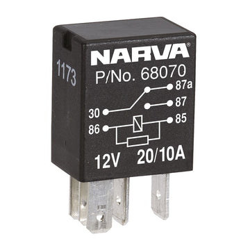 Narva 68070BL 12V 20A/10A Change-Over 5 Pin Relay with Resistor
