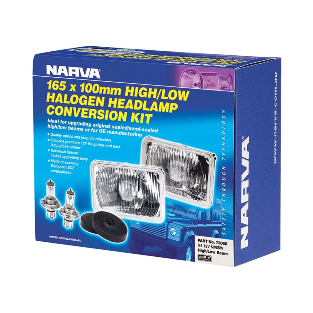 Narva 72070 Rectangle Headlamp Conversion Kit (Sealed Beam to H4 High/Low Beam Pair)
