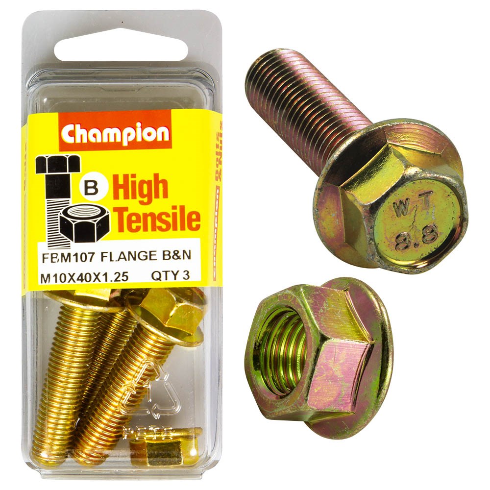 Champion Pack of 6 M10 x 40 x 1.25mm, 14AF High Tensile Grade 8.8, Zinc ...