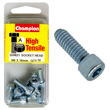 Champion Pack of 10 M6 x 16mm High Tensile Grade 8.8, Zinc Plated Socket Head Cap Screws - SHM21