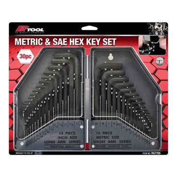 PKTool 30-Piece Metric Short and SAE Long Hex Key Set with Hard Case - RG7705