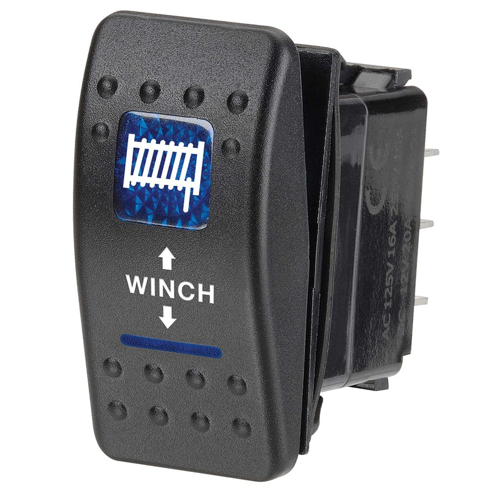 Narva 63148BL 12V Illuminated Momentary On/Off/On Sealed Rocker Switch with Winch Symbol