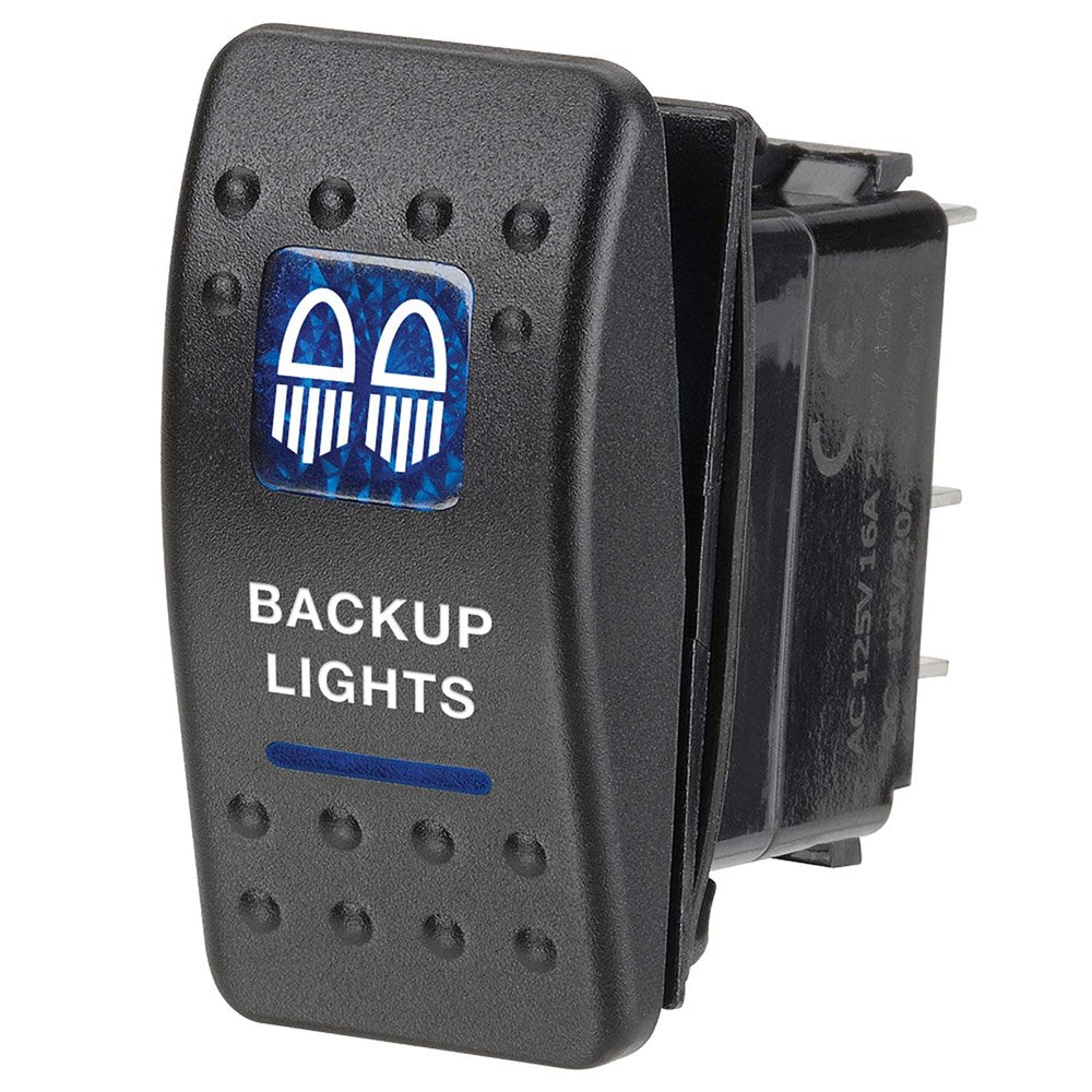 Narva 63142BL "12 Volt Illuminated Off/On Sealed Rocker Switch With ""Backup Lights"" Symbol (Blue)"