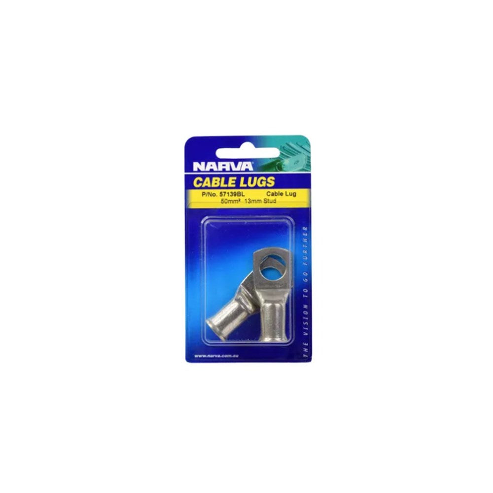 Narva 57139BL Flared Entry Cable Lug fits 50mm2 Cable and 12mm Studs - Twin Pack