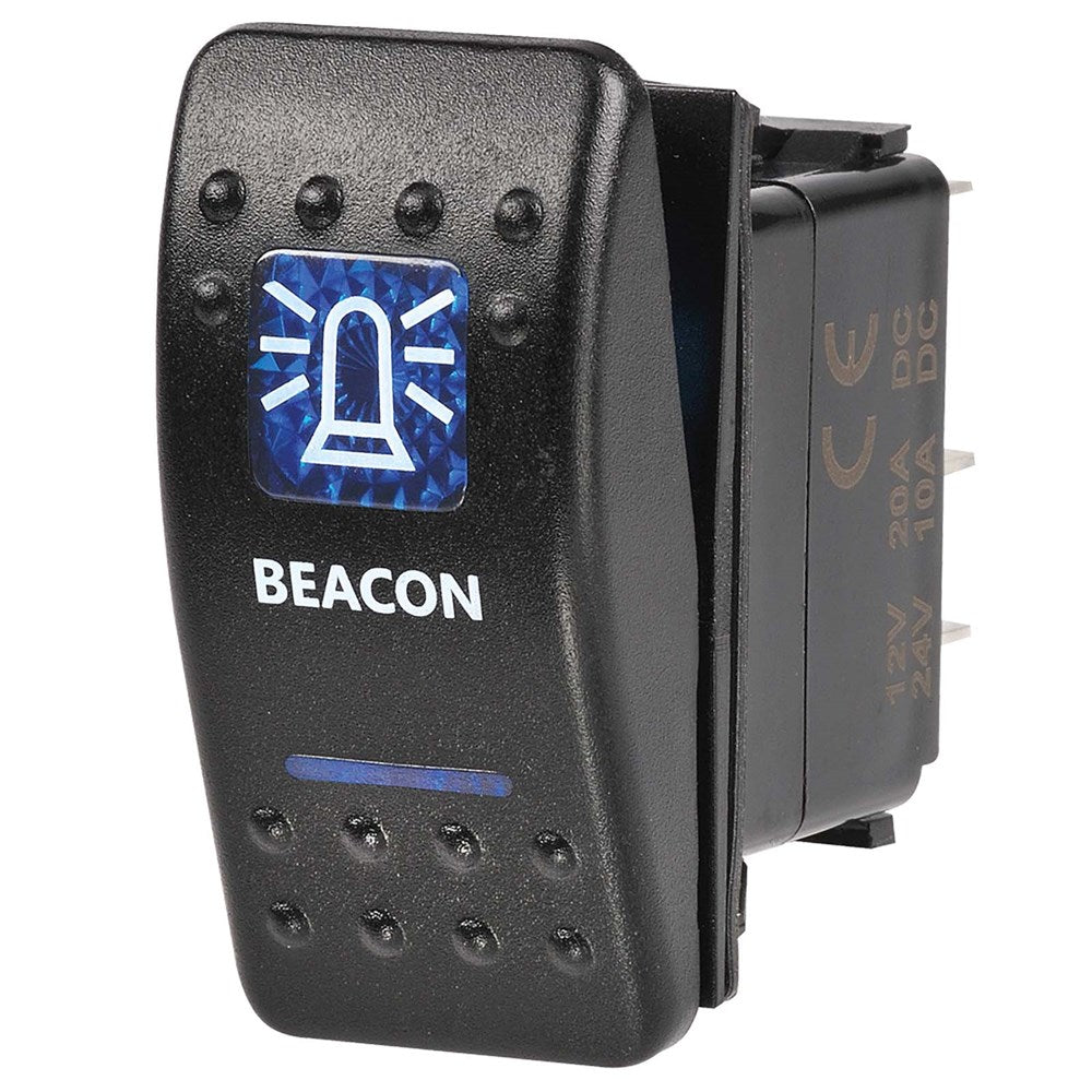 Narva 63147BL 2 Volt Illuminated Off/On Sealed Rocker Switch With “Beacon” Symbol (Blue)