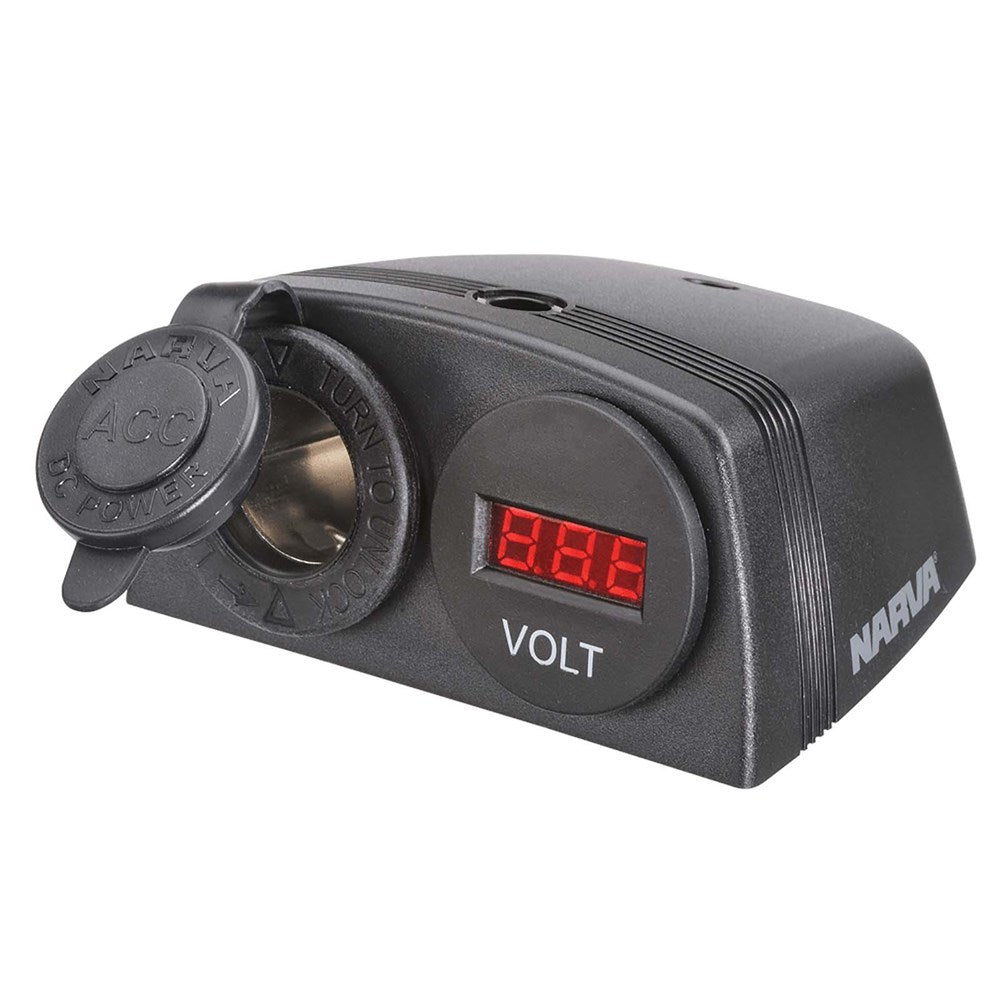 Narva 81169BL Heavy-Duty Surface Mount Accessory Socket And 12/24V Dc LED Volt Meter