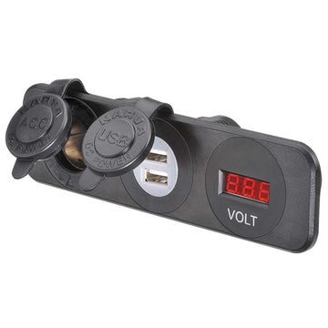 Narva 81181BL Heavy-Duty Accessory/Dual USB Sockets And 12/24V Dc LED Volt Meter