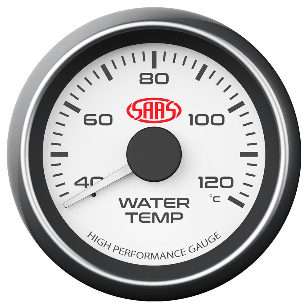 SAAS 52mm White Muscle Series Water Temperature Gauge (40-120C) - SG-WT52W