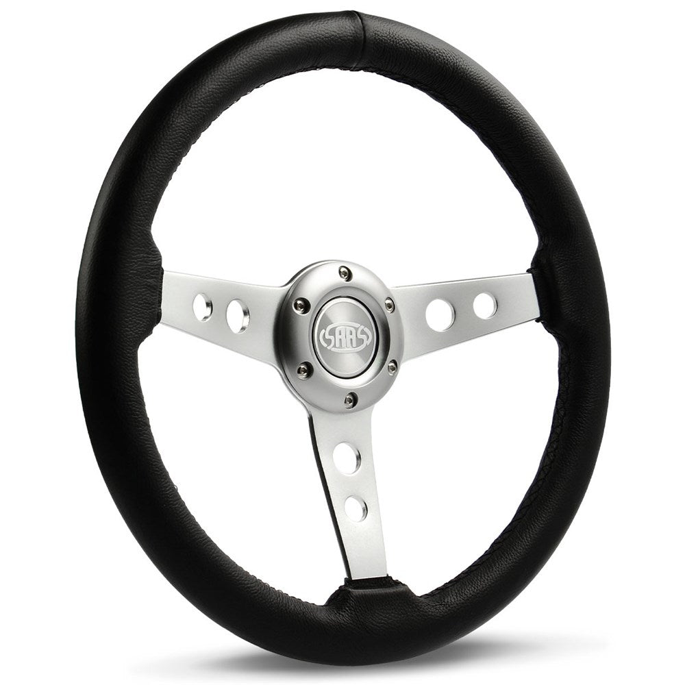 SAAS 14" ADR Compliant Black Leather Covered Steering Wheel with Three Satin Finish Alloy Spokes - SW616OSP-R