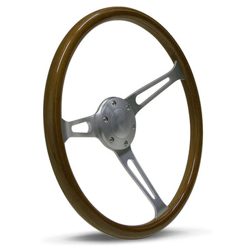 SAAS 15" ADR Compliant Laminated Riveted Wood Steering Wheel with Three Brushed Alloy Spokes - SW702BAW