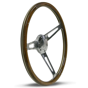 SAAS 15" ADR Compliant Laminated Riveted Wood Steering Wheel with Three Polished Alloy Spokes - SW704PSW