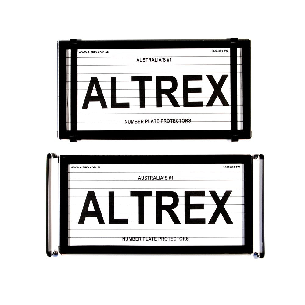 Altrex NSW, VIC, TAS, QLD, US / International Black Number Plate Protectors - with Lines - 9BL