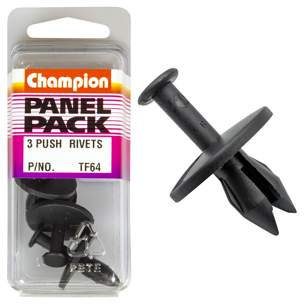 Champion Fasteners Push Rivets (25mm Head, 18mm Length, to Suit 10mm Hole) - Pack of 3 - TF64