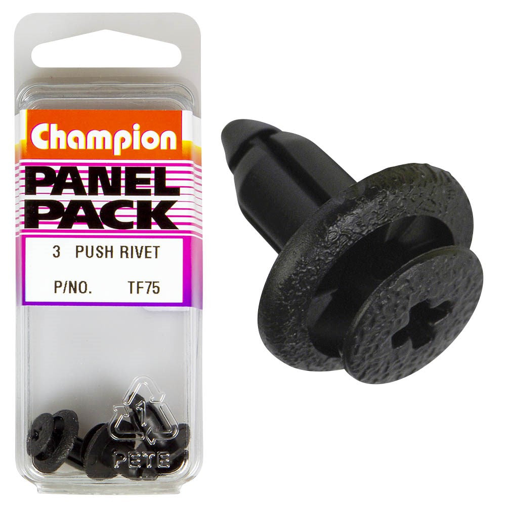 Champion Fasteners Push Rivets (14mm Head, 8mm Length, to Suit 6mm Hole) - Pack of 3 - TF75
