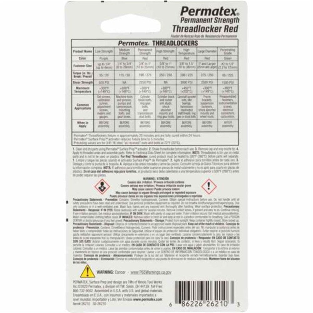 Permatex Permanent Strength Threadlocker Red Carded 10ml - 26210