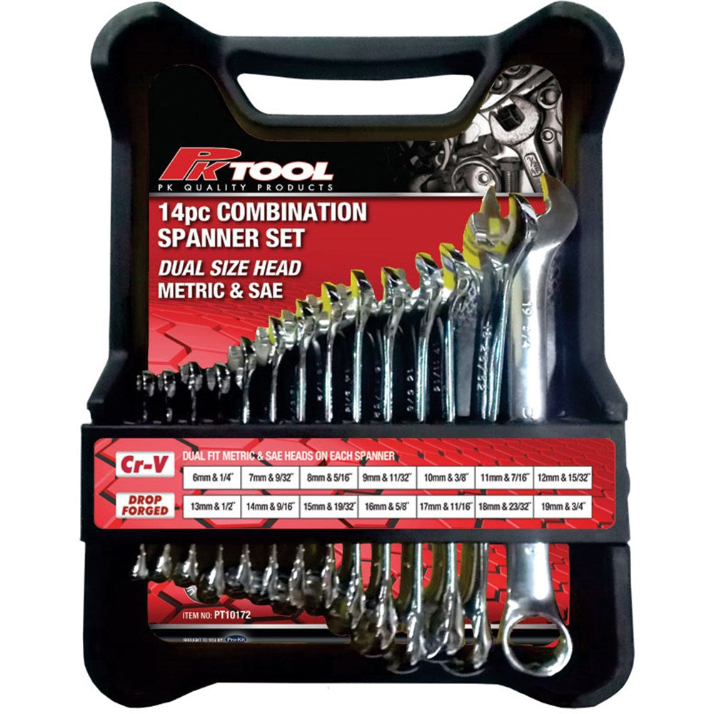 PKTool Metric & Sae Combination Spanner Set - 14 Piece - PT10172
