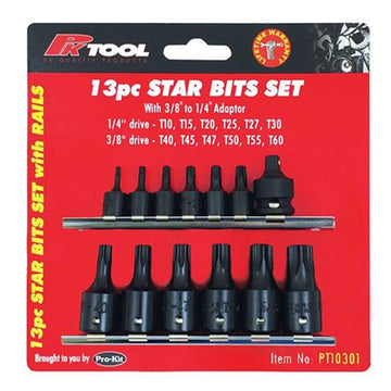 PKTool Star Bits Socket Set - 13 Piece 1/4” & 3/8” Drive - PT10301