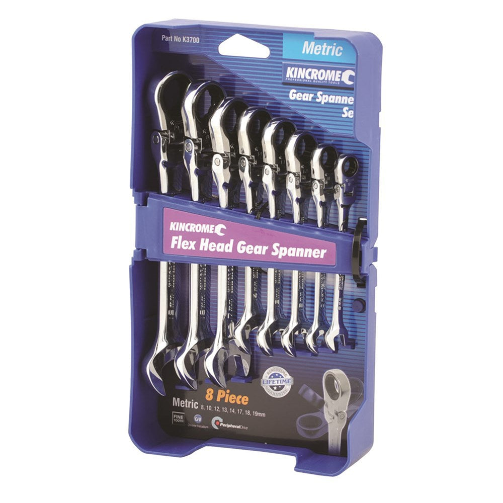 Kincrome 8-Piece Metric Flex Head Ratcheting Gear Spanner Set - K3700 (Pickup Only)