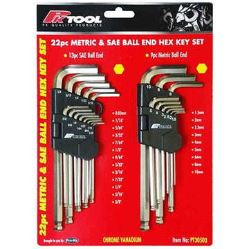 PKTool  Cr-V Metric & Sae Ball End Hex Set - 22 Piece  - PT30503