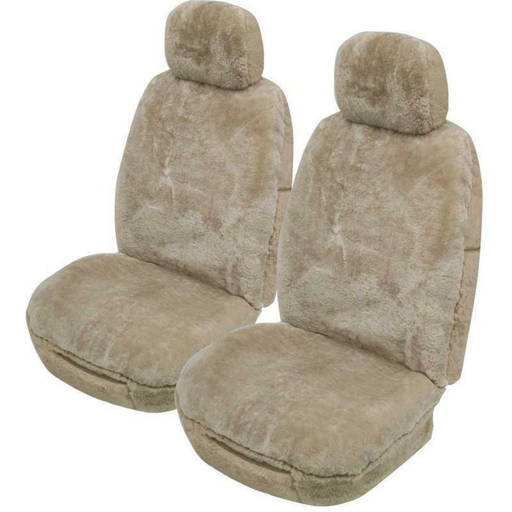 My Car 25mm Thick Sheepskin Alpine Front Seat Covers, Universal Size 30 - Mocha