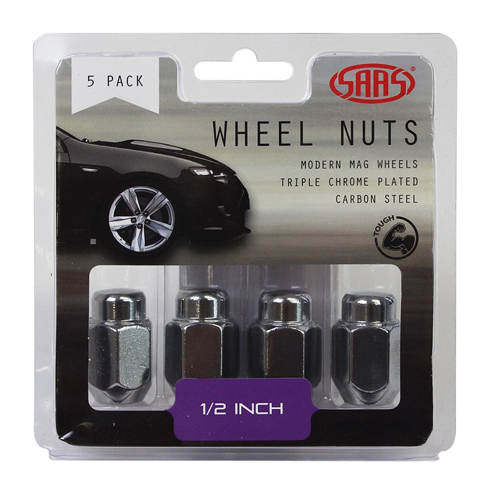 SAAS 235215 Wheel Nuts Acorn Taper   1/2 Chrome 35mm 5Pk