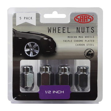 SAAS 235215 Wheel Nuts Acorn Taper   1/2 Chrome 35mm 5Pk