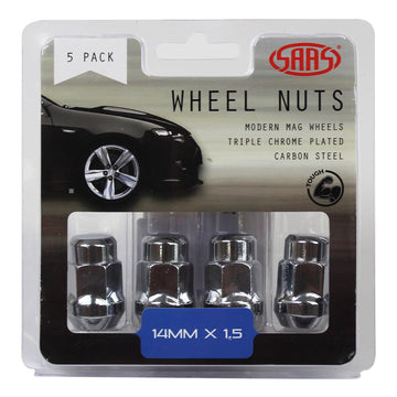 SAAS 335395 Wheel Nuts Acorn Bulge 14mmx 1.50 Chrome 35mm 5Pk