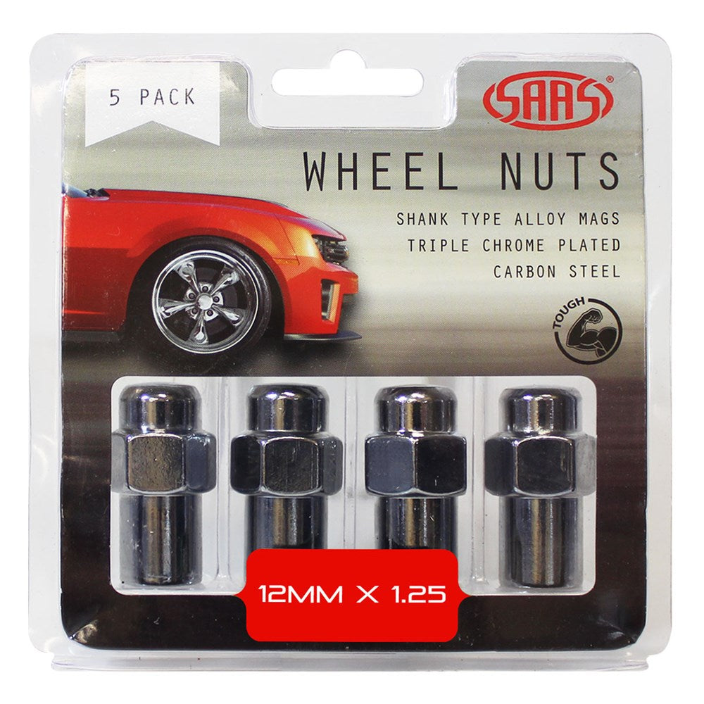 SAAS 743455 Wheel Nuts Mag 12mm x 1.25 Chrome 43mm 5Pk