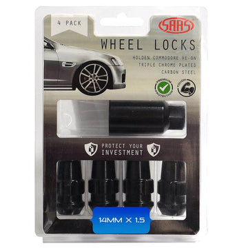 SAAS Set of 4 Splined Lock Nuts - Black, M14x1.50 Thread, Acorn Bulge Type - 924429BC