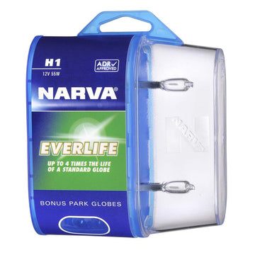 Narva 48322BL2 H1 12V 55W Everlife Halogen Headlight Globes, Twin Pack