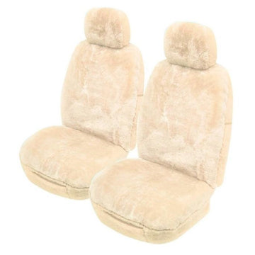 MyCar 25mm Thick Sheepskin Alpine Front Seat Covers Universal Size 30 - Ivory - SALPA3010