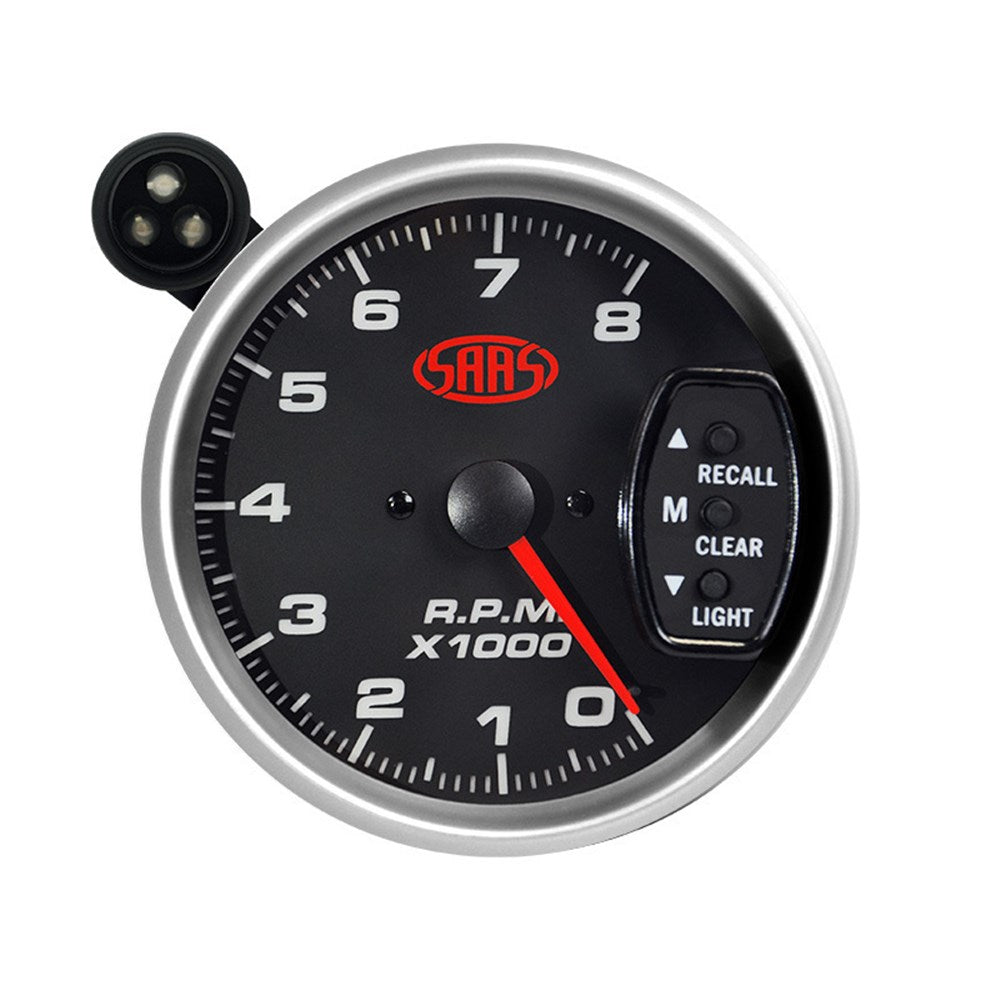 SAAS 3.75" Black Muscle Series 2 Tachometer with Shiftlite (0-8K RPM) - SGTAC334BS2